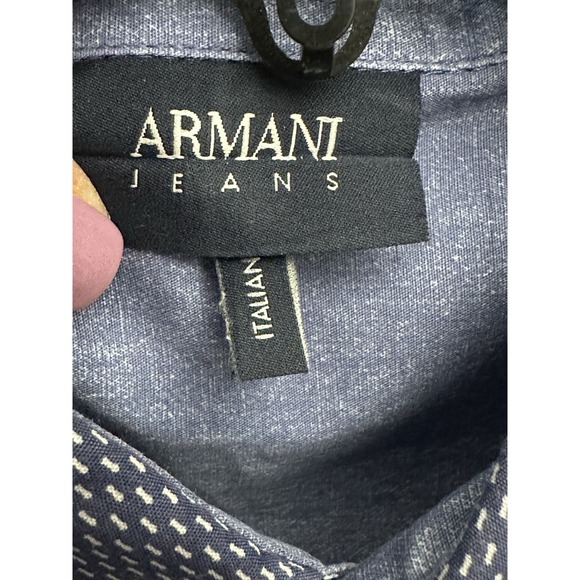 Armani Jeans Shirt Short Sleeve Button Down Size Mens Large Blue Collared CC10-5 - Picture 2 of 7